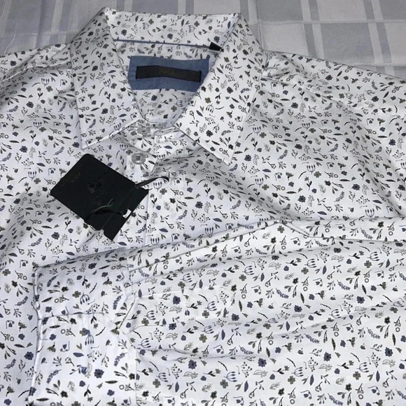 AKA, “also known as “ men shirt ,NWT,slim fit ,WHITE floral print,100 cotton, - Picture 8 of 12